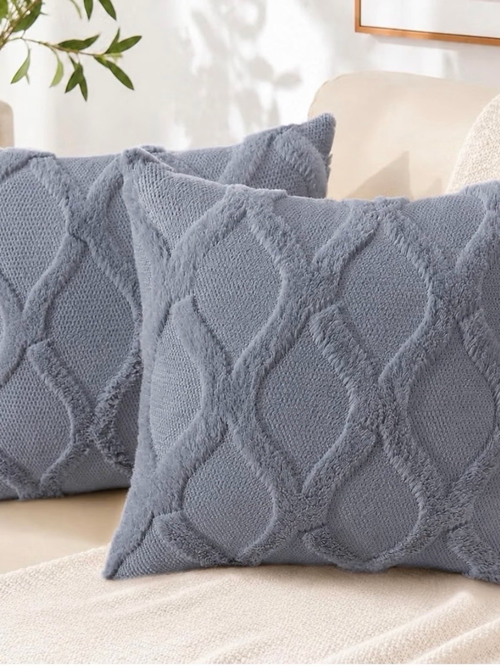 Plush Cable Knit Decorative Throw Pillow Covers - Blue Grey